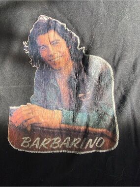 Vintage 'Barbarino' Print 90s does 70s retro-style black short sleeve tee shirt